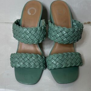 Braided Strap Green Women's Sandals